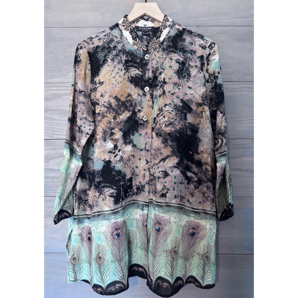 Citron Santa‎ Monica Women's
Silk Blend Boho Peacock Feathers Lighweight Blous
